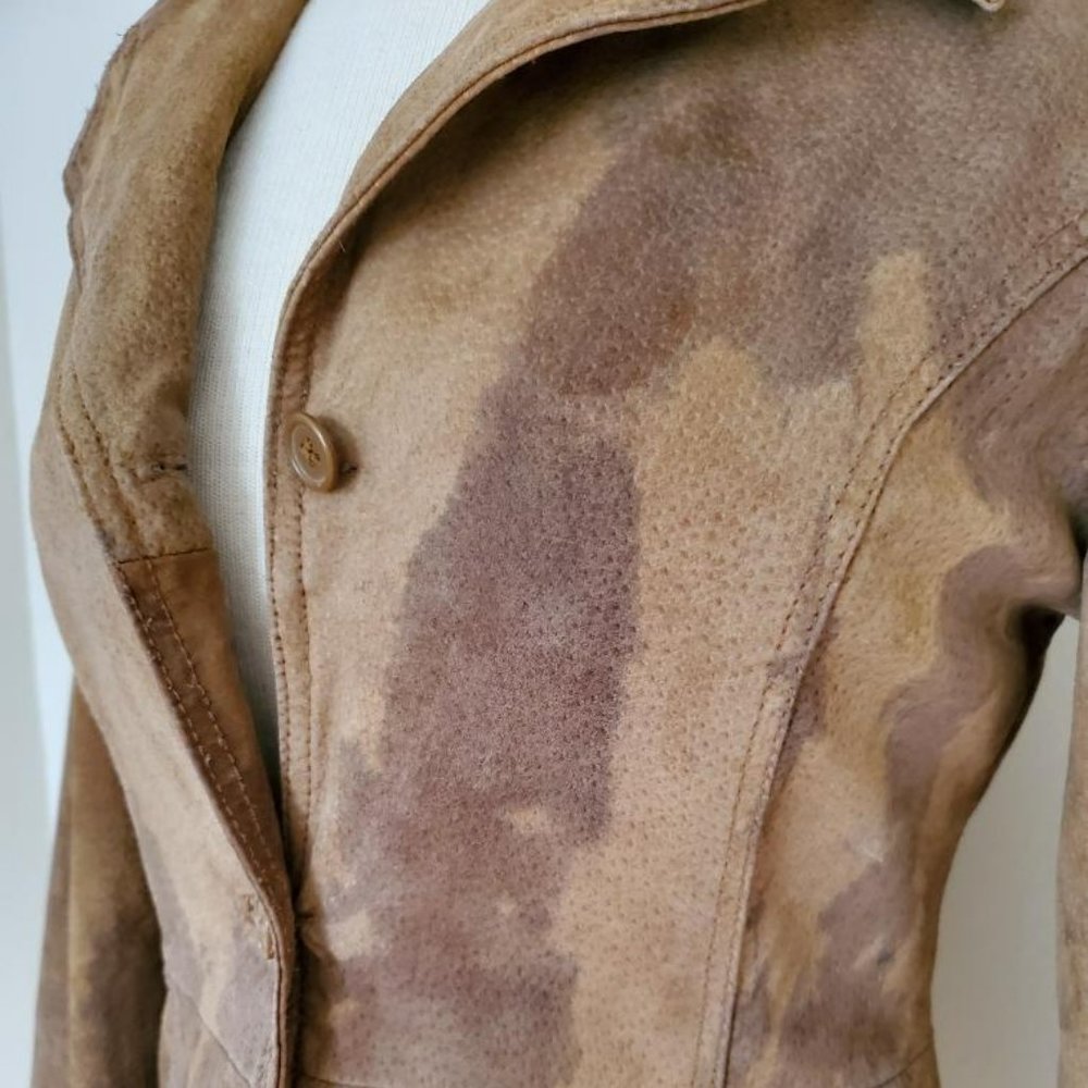 Suede leather Jacket safari dyed cowgirl equestrian blazer brown tan beige 2 4 6 - Picture 4 of 6